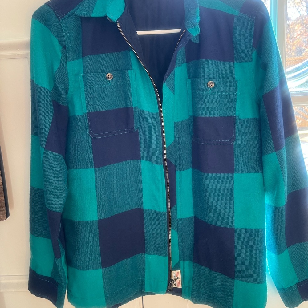 Abercrombie & Fitch Blue and Green Plaid Kids Hoodie